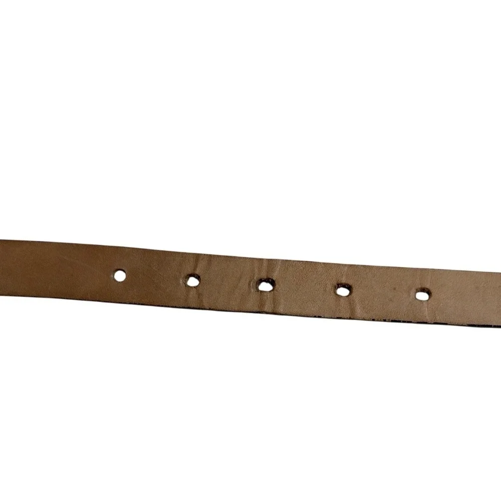 Streets Ahead Brown‎ Pony Hair Western Belt Silver Engraved Buckle Made Italy M